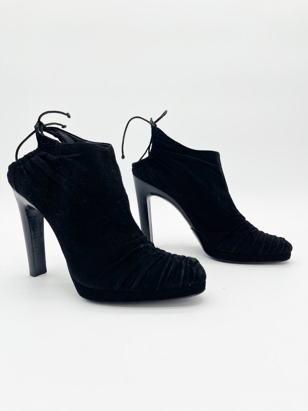 Gucci Vintage F/W 2004 Runway Tom Ford Black Suede Corset Ruched Booties US 9.5